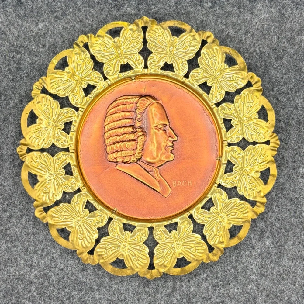Vintage Composer Wall Hangings Tin Copper Tone Medallion Art Made England 6